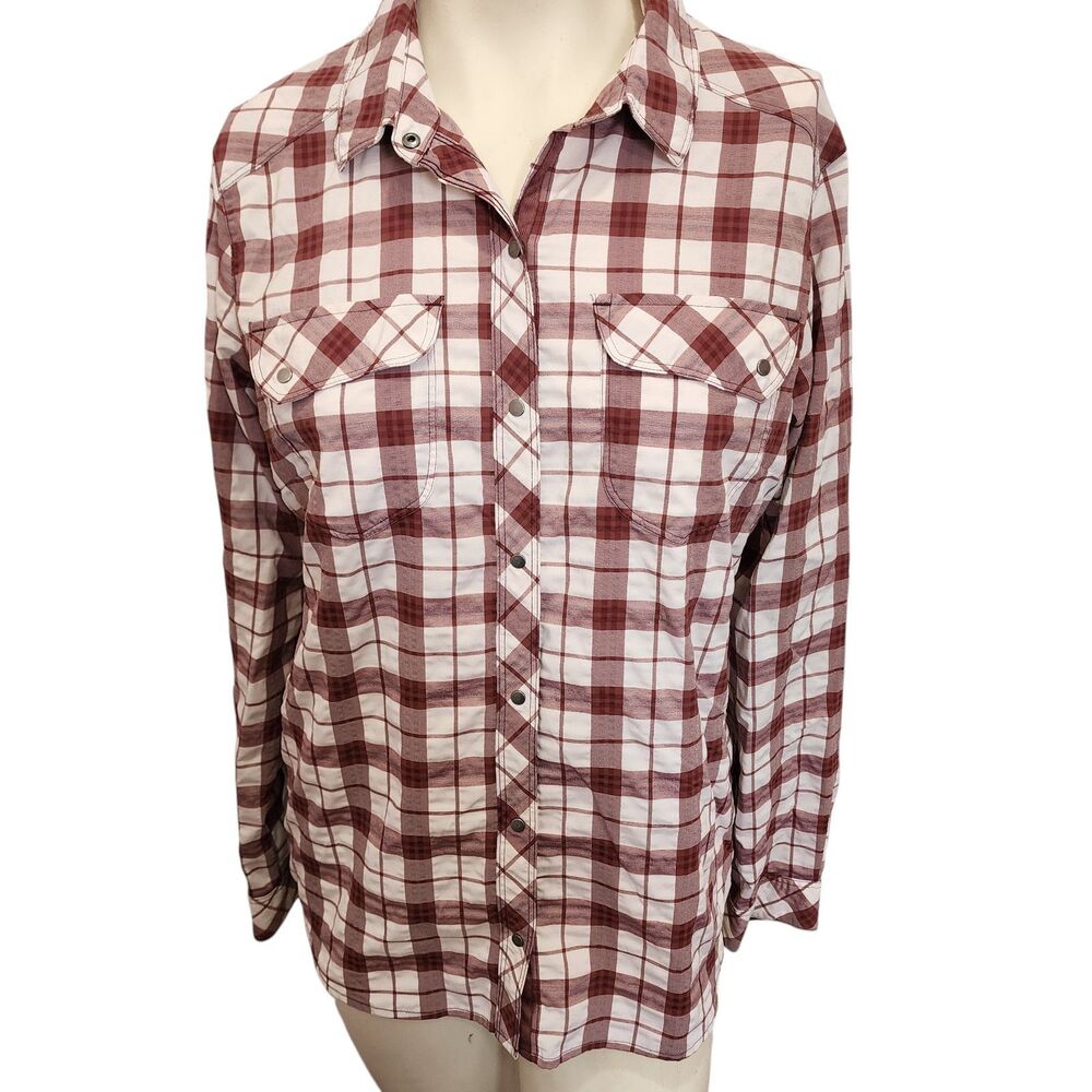 REI Plaid Button‎ Shirt L Womens Snap Front Hiking Outdoor Western Flannel